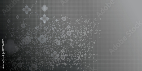 Abstract molecules background with black and white cells and place for text. Vector illustration.