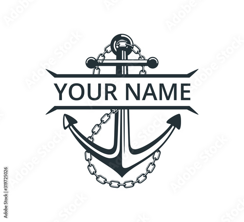 ship anchor split name with chain vector graphic design for logo and illustration