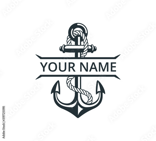 ship anchor split name with rope vector graphic design for logo and illustration