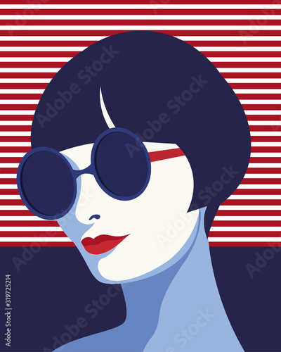 Fashion woman with sunglasses . Art portait.  Flat design.