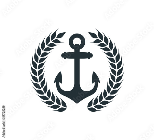 ship anchor inside wheat badge vector graphic design for logo and illustration