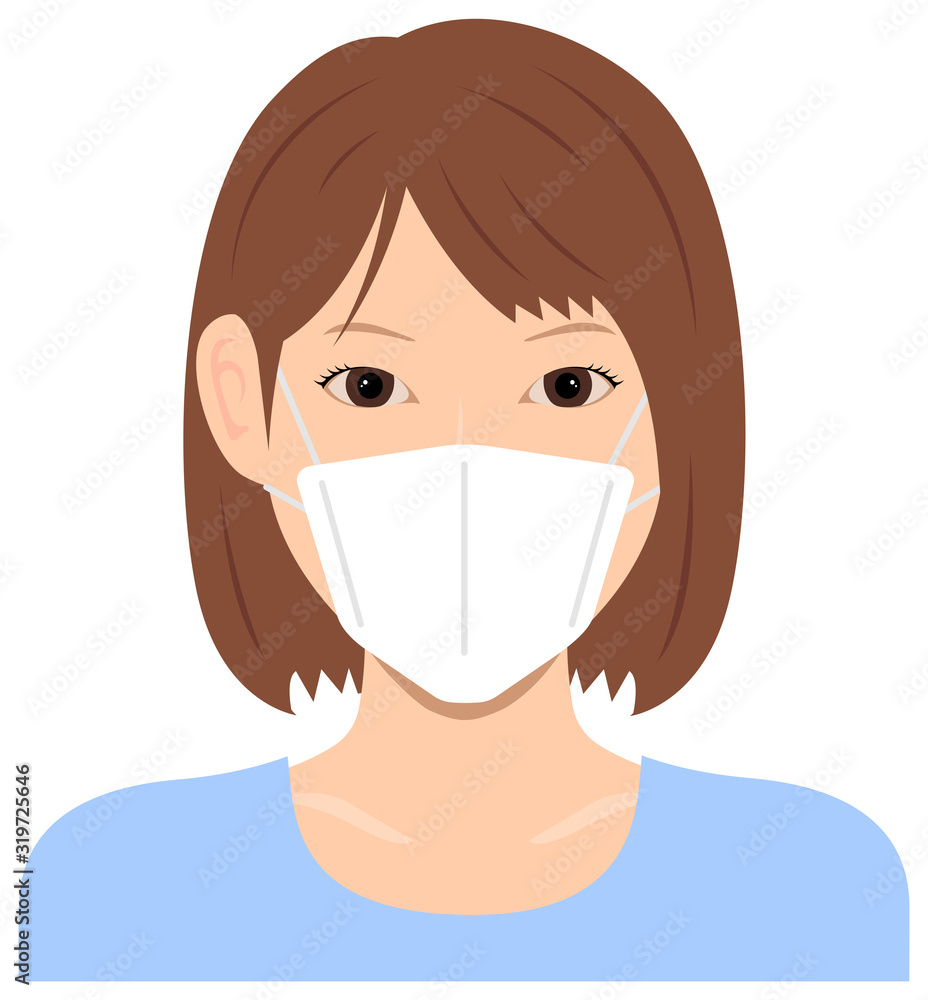 Young asian woman (upper body ) wearing a mask vector illustration / Coronavirus (influenza hay fever etc.) prevention. Young asian woman (upper body ) wearing a mask vector illustration / Coronavirus (influenza hay fever etc.) prevention.