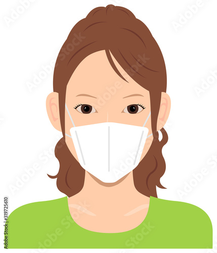 Young asian woman (upper body )  wearing a mask vector illustration / Coronavirus (influenza  hay fever etc.)  prevention.
