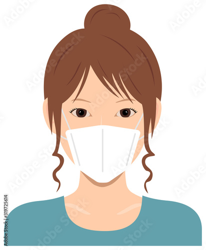 Young asian woman (upper body )  wearing a mask vector illustration / Coronavirus (influenza  hay fever etc.)  prevention.