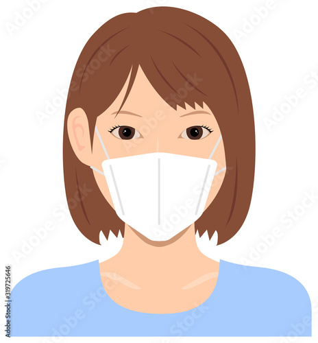 Young asian woman (upper body )  wearing a mask vector illustration / Coronavirus (influenza  hay fever etc.)  prevention.