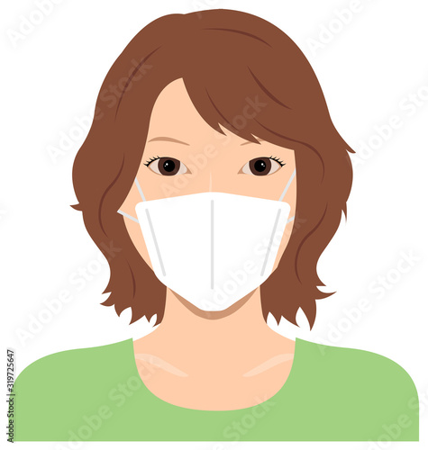 Young asian woman (upper body )  wearing a mask vector illustration / Coronavirus (influenza  hay fever etc.)  prevention.