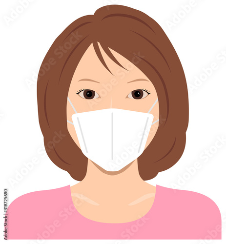 Young asian woman (upper body )  wearing a mask vector illustration / Coronavirus (influenza  hay fever etc.)  prevention.