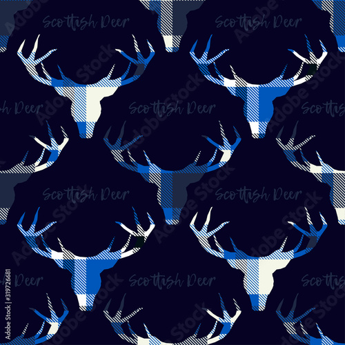 Head and antlers of a deer with a pattern. Seamless pattern. Vector illustration for web design or print.