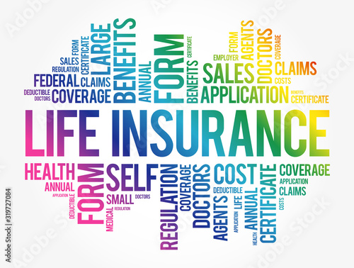 LIFE Insurance word cloud collage, healthcare concept background