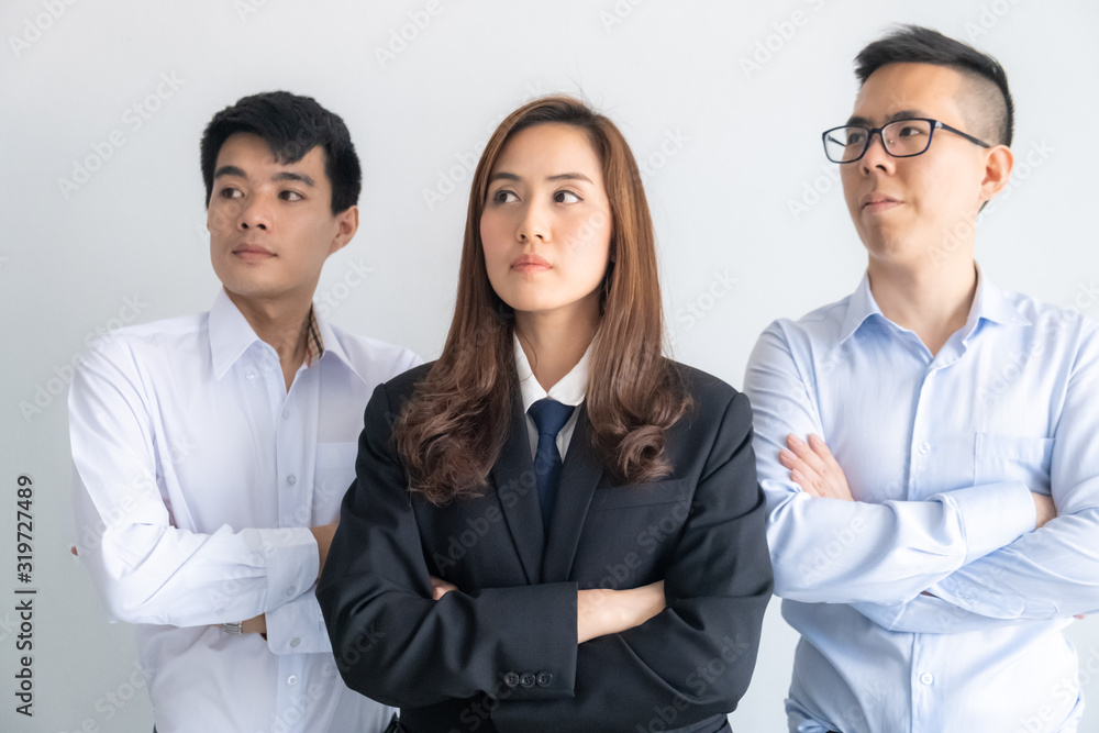 Businessmen and businesswomen team standing confidence fell arm up Businessmen and businesswomen team standing confidence fell arm up