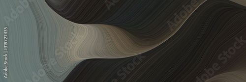 artistic banner design with very dark green, gray gray and dim gray colors. dynamic curved lines with fluid flowing waves and curves
