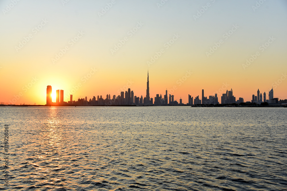 skyline at sunset