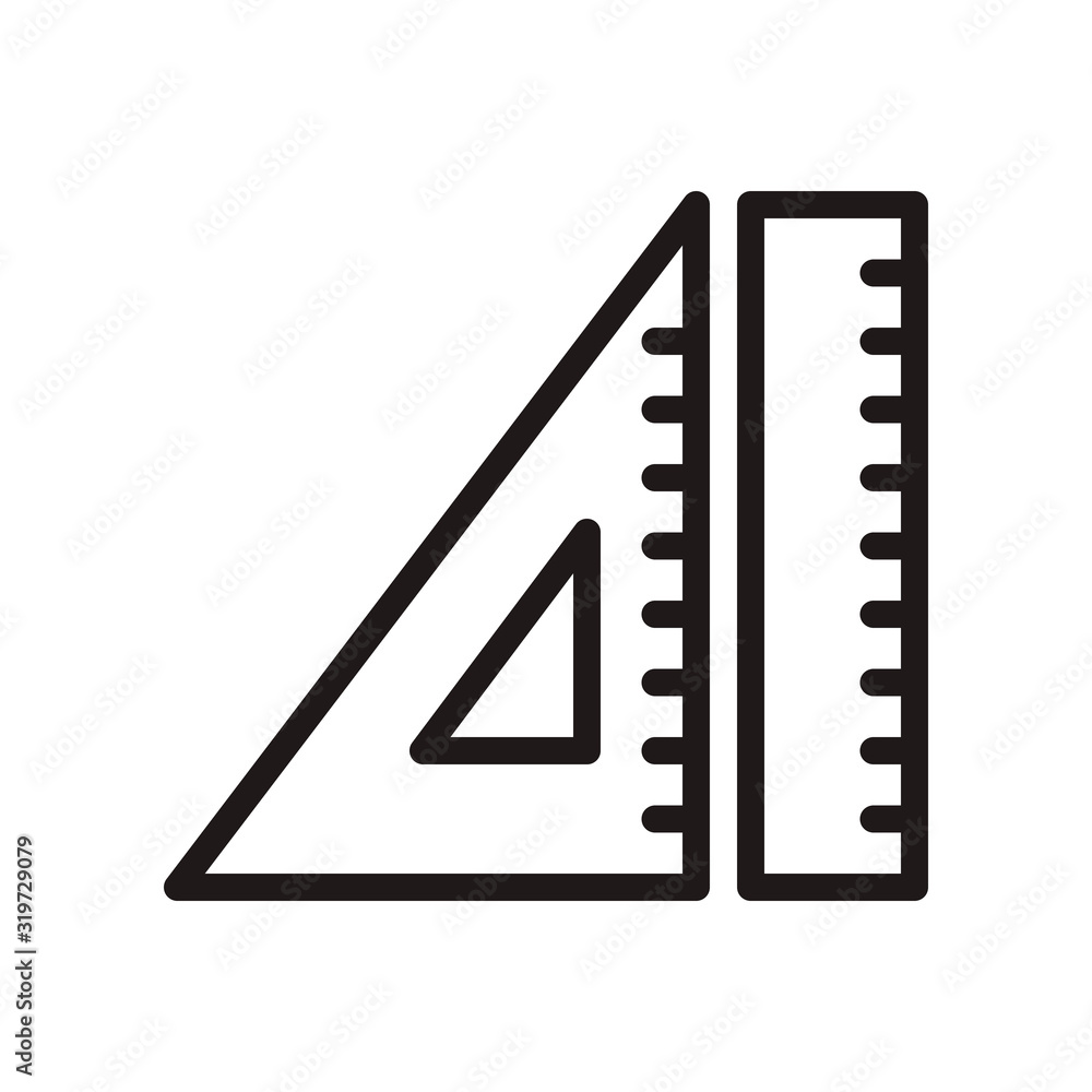 Ruler, triangle ruler icon in trendy outline style design. Vector graphic illustration. Ruler, measurement icon for website design, logo, and ui. Editable vector stroke. Pixel perfect. EPS 10.