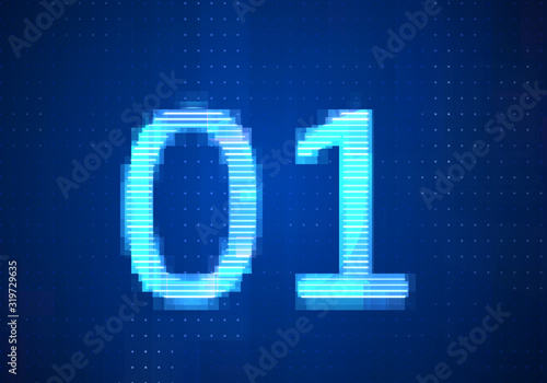 01 binary computer code on the  screen on monitor computer technology with blue background. Abstract digital future design concept.  photo