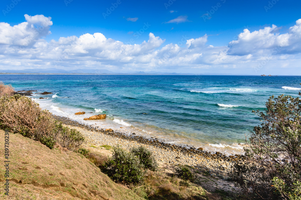 Beautiful view of Wategos beach, Byron Bay coastline. Nature of New South Wales, East coast of Australia..