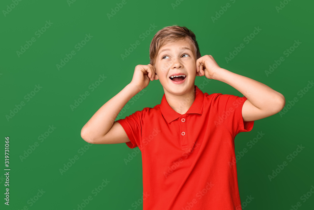 Happy little boy with healthy teeth on color background Happy little boy with healthy teeth on color background