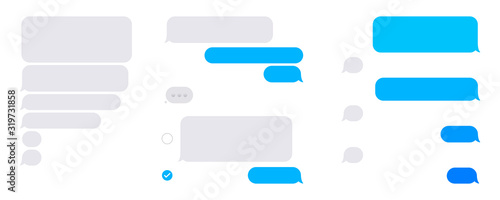 Flat phone text bubbles on white background. Isolated sms dialogue and message bubbles templates photo