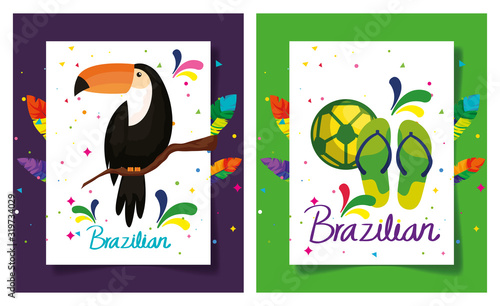 set of poster carnival brazil with decoration