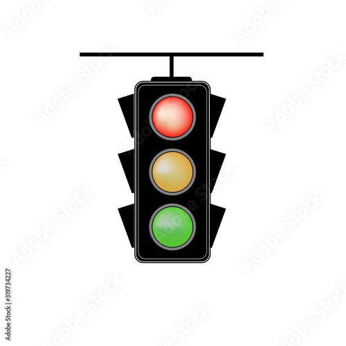 Stoplight sign. Icon traffic light on white background. Symbol regulate movement safety and warning. Electricity semaphore regulate transportation on crossroads urban road. Vector illustration