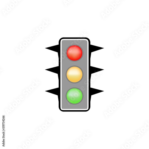 Stoplight sign. Icon traffic light on white background. Symbol regulate movement safety and warning. Electricity semaphore regulate transportation on crossroads urban road. Vector illustration