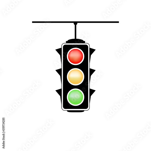 Stoplight sign. Icon traffic light on white background. Symbol regulate movement safety and warning. Electricity semaphore regulate transportation on crossroads urban road. Vector illustration