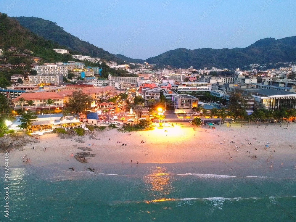 Fototapeta premium Panoramic Aerial Views of Patong Beach Phuket at Sunset