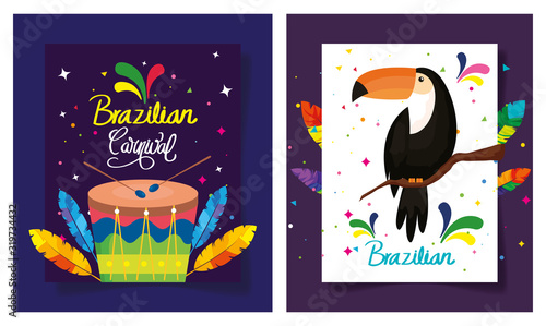 set of poster carnival brazil with decoration