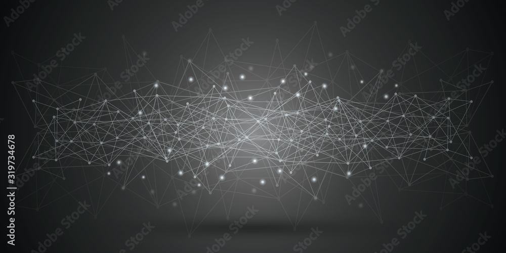 Abstract futuristic - Molecules technology with polygonal shapes on dark black and white background. Illustration Vector design digital technology concept.