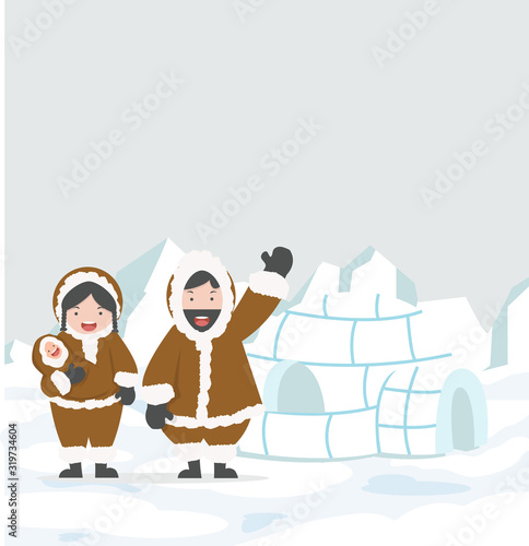 Eskimo Igloo ice house  family