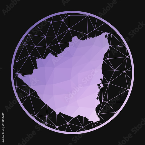 Nicaragua icon. Vector polygonal map of the country. Nicaragua icon in geometric style. The country map with purple low poly gradient on dark background.