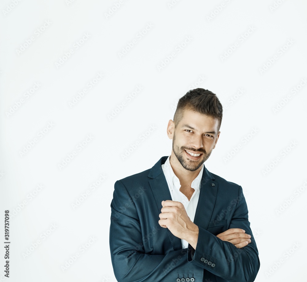 Happy successful businessman over white background Happy successful businessman over white background