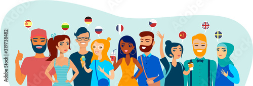 Group of  students speaking different languages