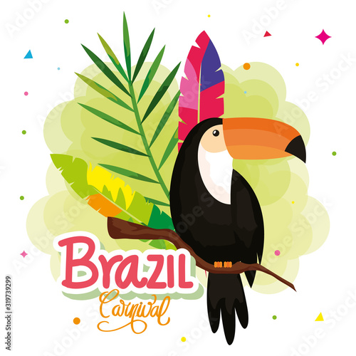 poster of carnival brazil with toucan and decoration