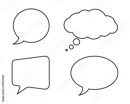 Speech bubbles graphic icons set. Signs blank balloons for thoughts isolated on white background. Empty clouds of dialogs. Clouds for text. Vector illustration