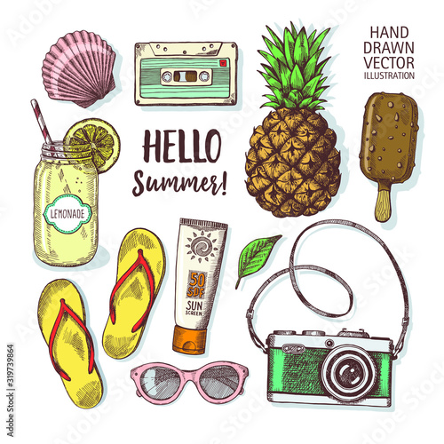 Hand drawn vector summer set