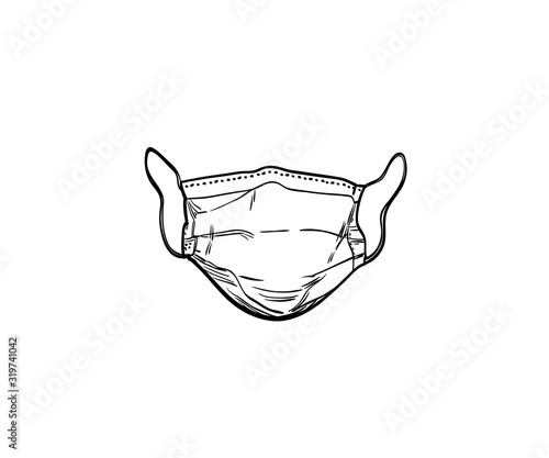 Surgical, Medical Face Mask that protects airborne diseases, viruses. For the prevention of the influenza epidemic of a deadly strain, Coronavirus. Defence from air pollution. Hand drawn vector sketch