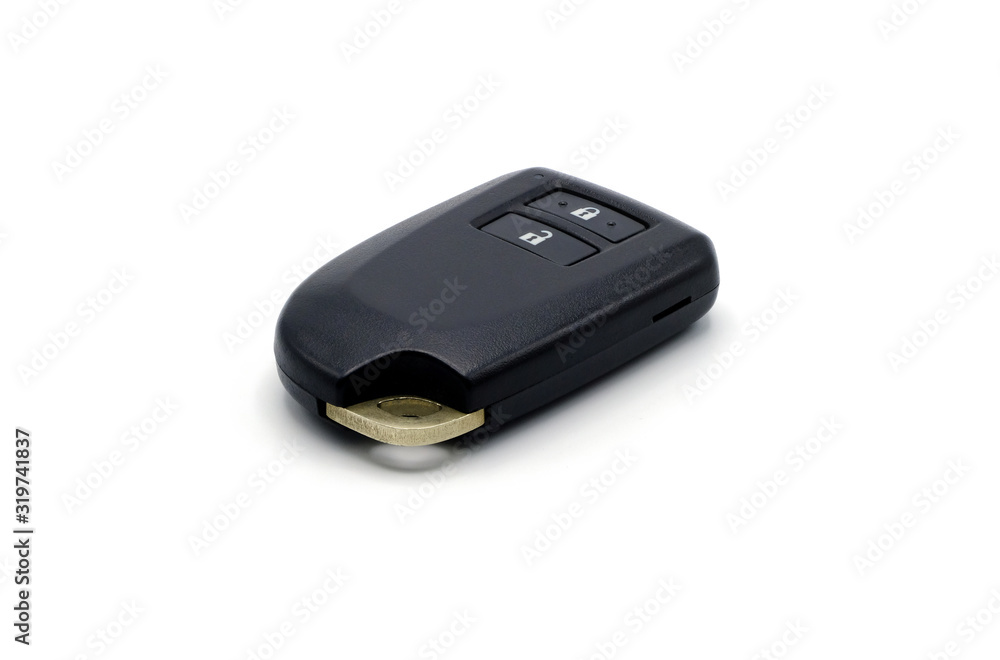 Smart car key with remote control for lock and unlock car isolated on white background. Smart car key with remote control for lock and unlock car isolated on white background.