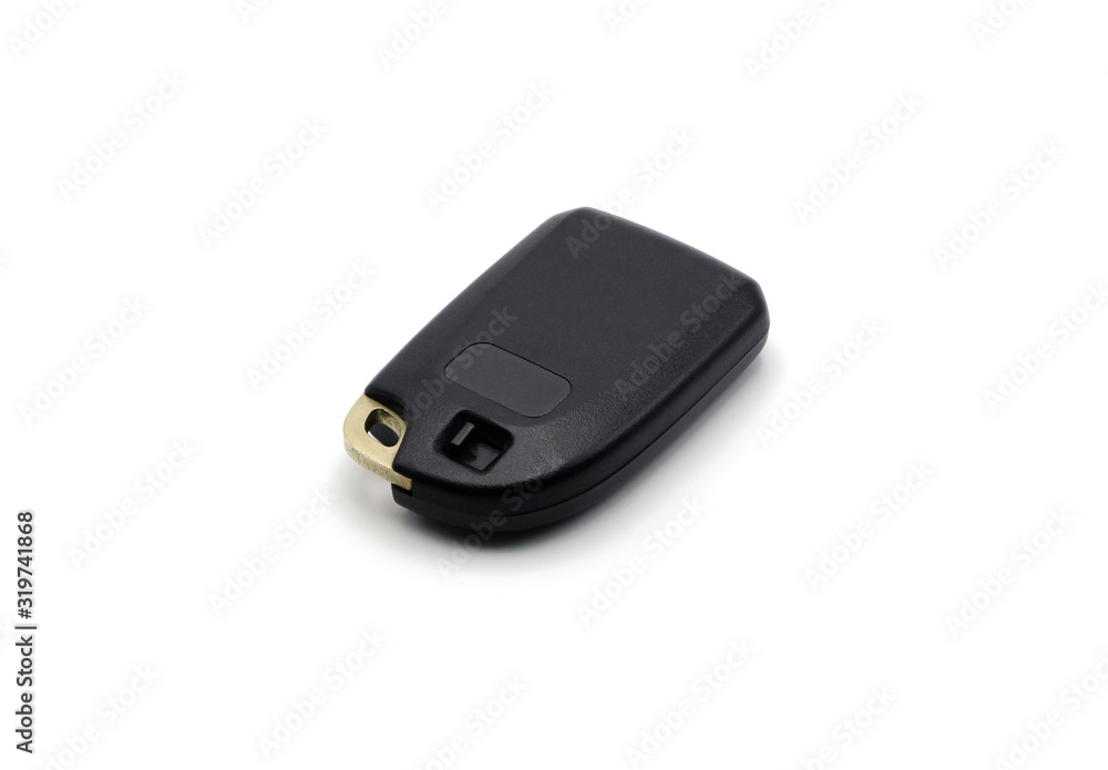 Smart car key with remote control for lock and unlock car isolated on white background.