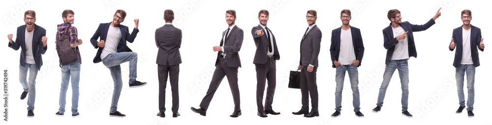 panoramic collage of self-motivated young man .isolated on white panoramic collage of self-motivated young man .isolated on white