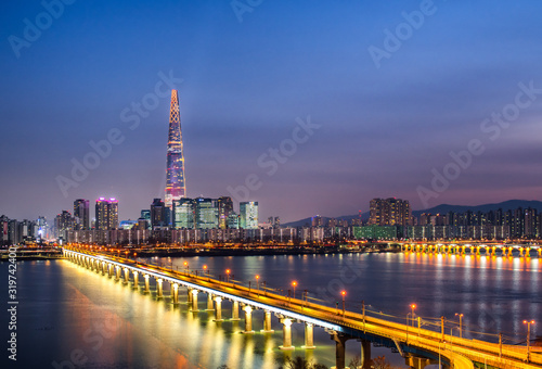 Obraz na płótnie night view of seoul south korea w salonie