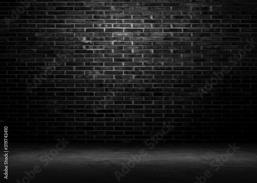 Black wall room background The surface of the brick dark jagged. Abstract black wall empty room background for interior design and decoration.