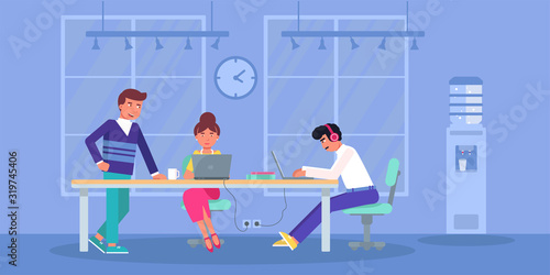Coworkers freelancer team share open office space