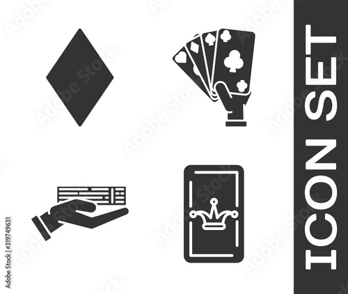Set Joker Playing Card Playing Card With Diamonds Symbol Hand Holding Deck Of Playing Cards And Hand Holding Playing Cards Icon Vector Stock Vector Adobe Stock