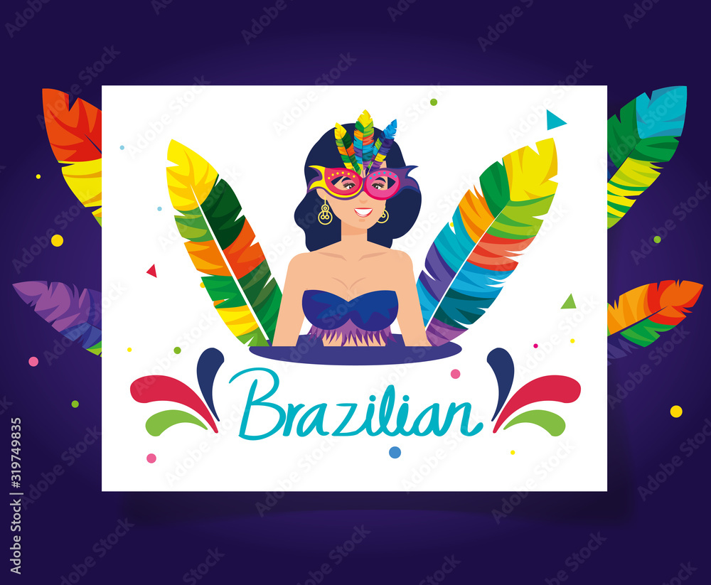 poster of brazilian carnival with exotic dancer woman and decoration