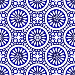 Acrylglasbilder Dunkelblaue Muster Blau Weißes Blumenmuster Porzellan Stil  © flworsmile