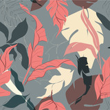 Floral seamless background. Rough edges shapes, flowers and leaves in perfectly seamless art