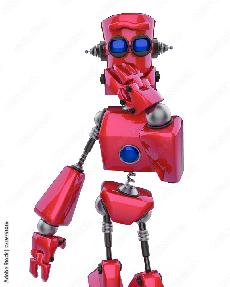 Fototapeta premium funny robot cartoon laughing in a white background