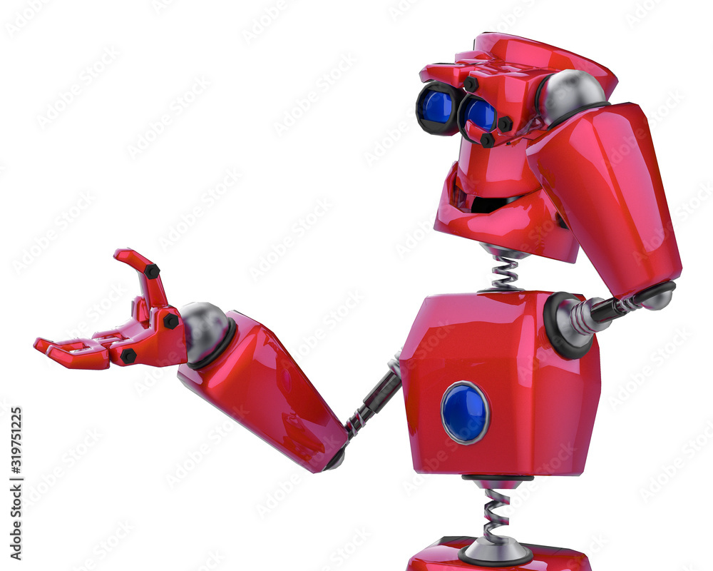 Fototapeta premium funny robot sees cartoon in a white background