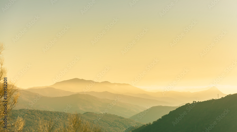 Yellow Foggy Mountains sunrise Nature Backgrounds