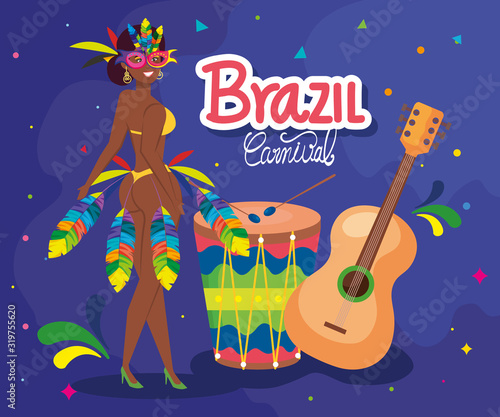 poster of carnival brazil with exotic dancer woman with decoration